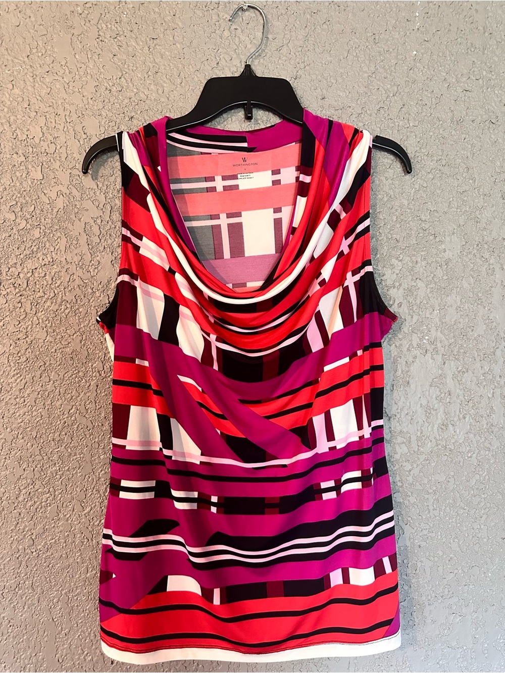 Worthington Pink and Red Striped Cowl Neck Camisole 0122